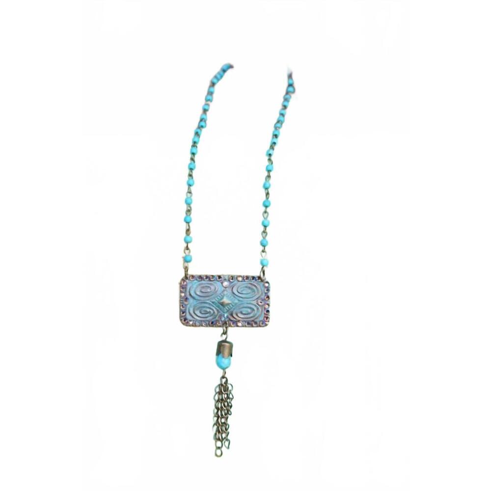 NEW PINK PANACHE women's chain necklace linked with aztec stamped pendant in tur